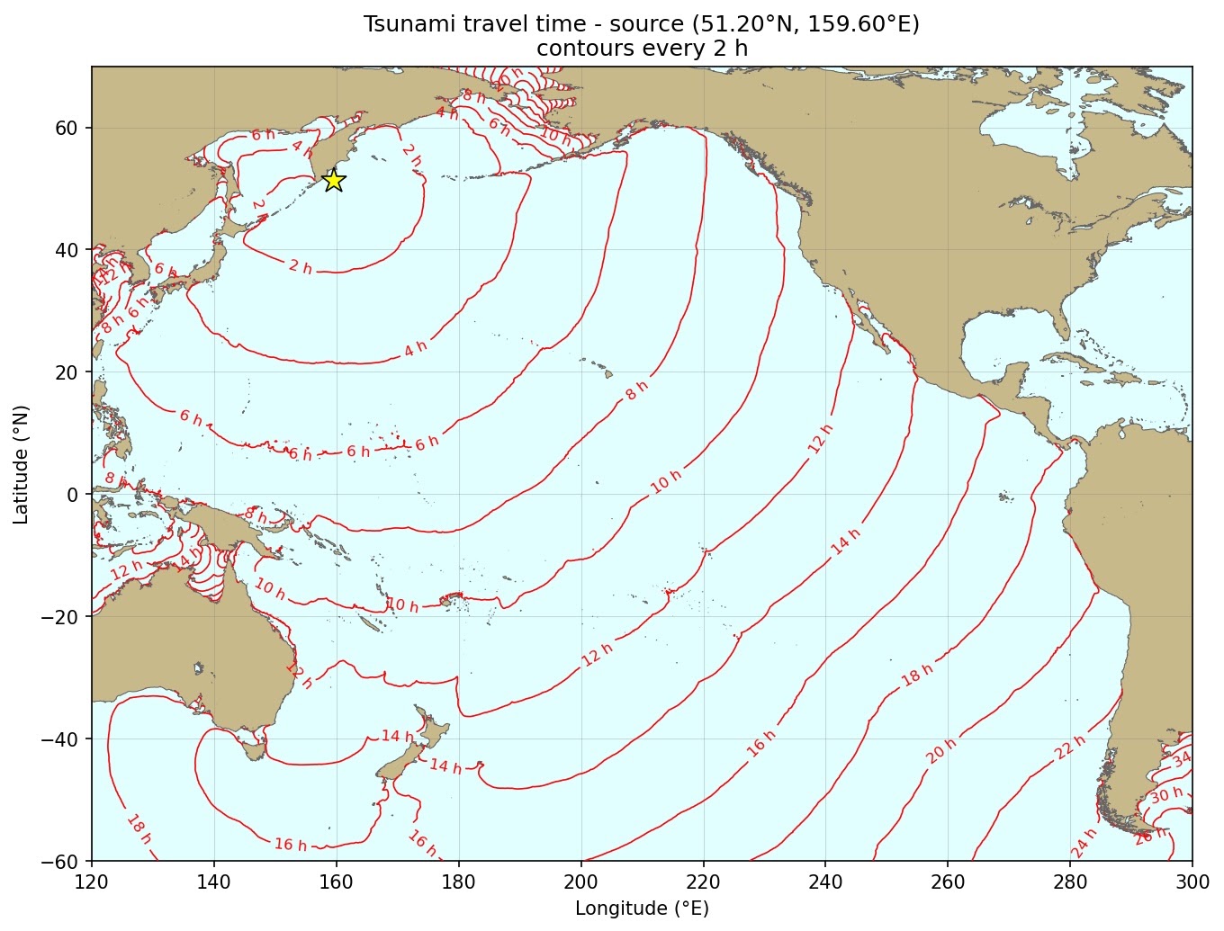 Estimated tsunami travel times