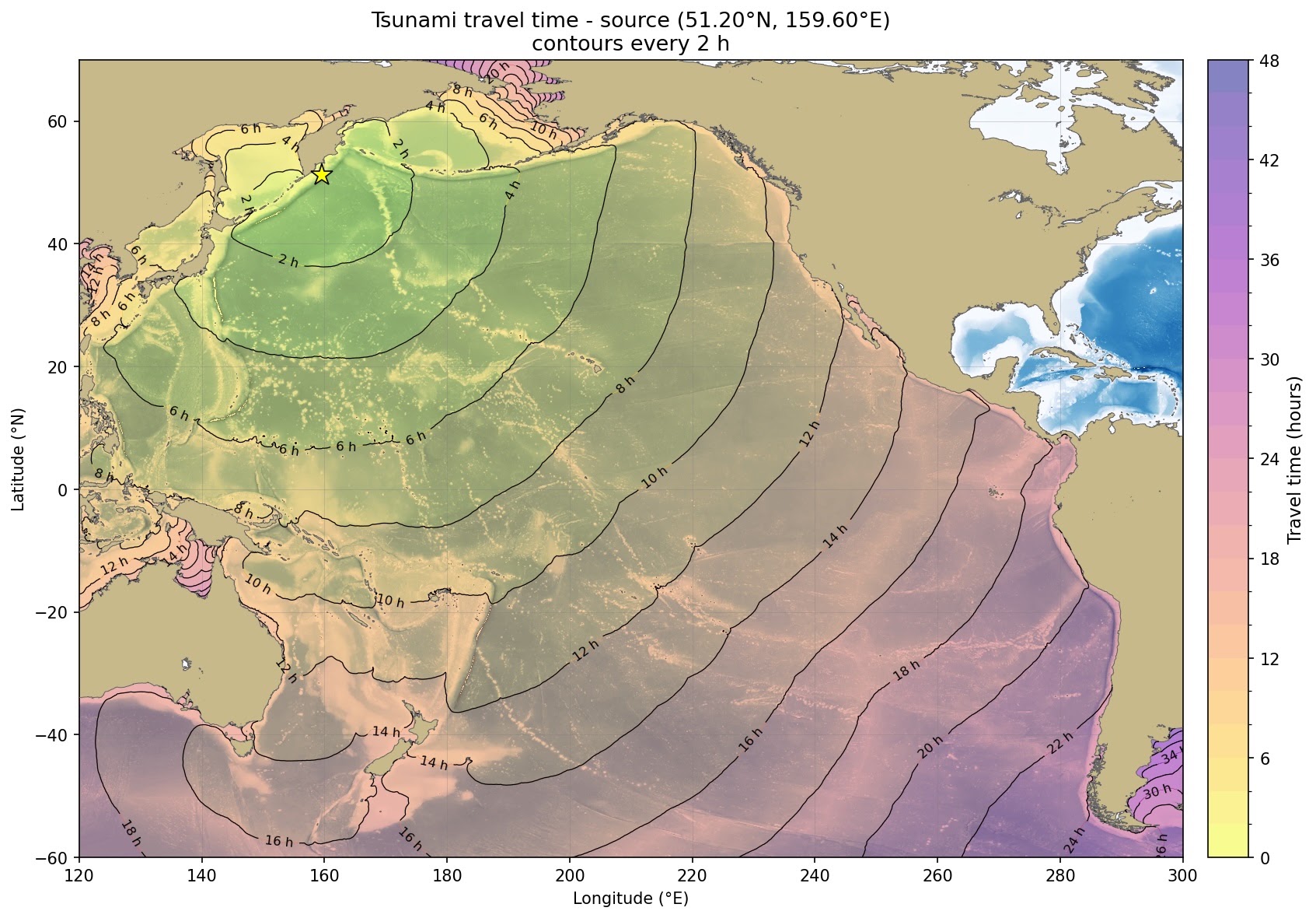 Estimated tsunami travel times