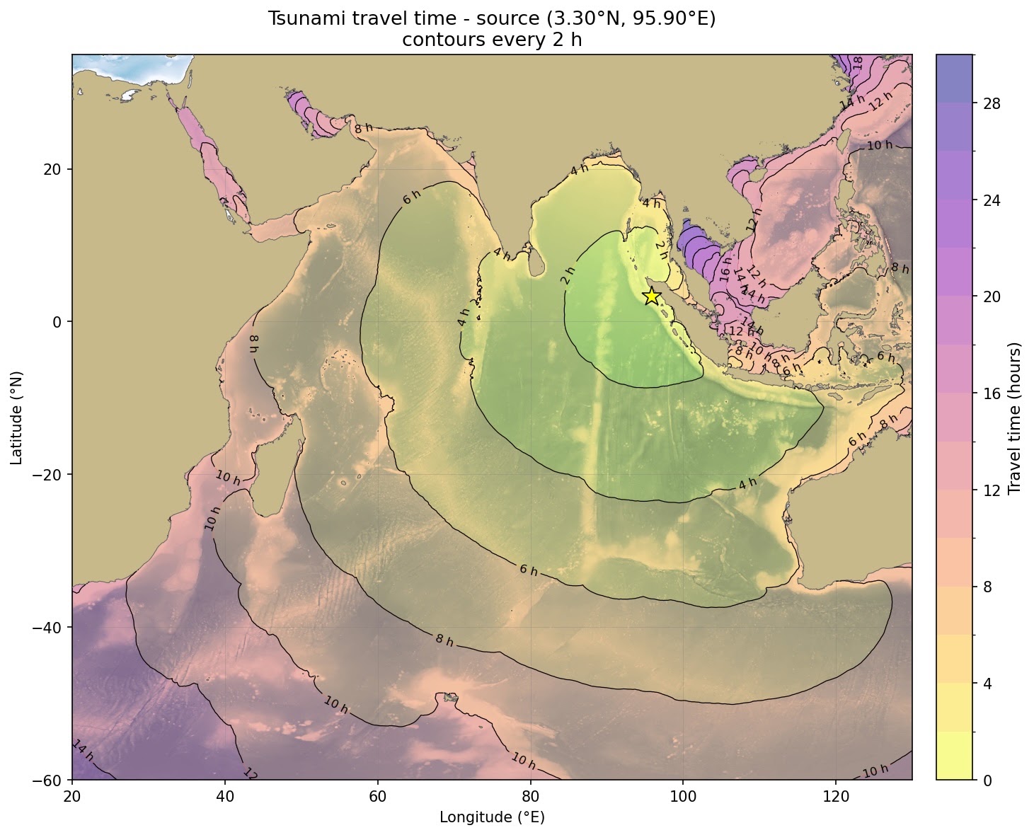 Estimated tsunami travel times